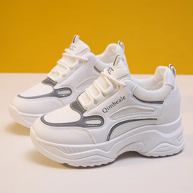 Height Increasing Insole Dad Shoes Mesh Casual Sneakers Platform Running Tourism White Shoes White - Shop at LoveMi