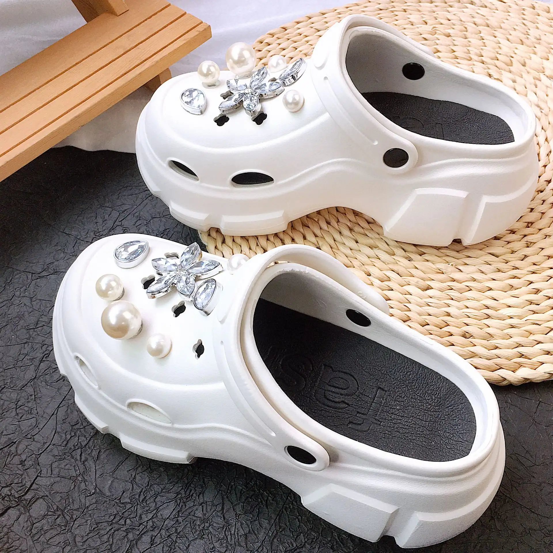 Big Pearl Five-leaf Flower Set Removable Diamond Shoe Buckle Accessories