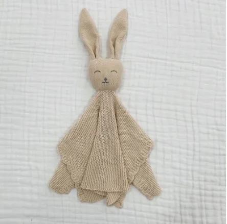 Creative Cartoon Newborn Animal Cotton Knitted Soothing Blanket Saliva Towel Light Brown - Shop at LoveMi
