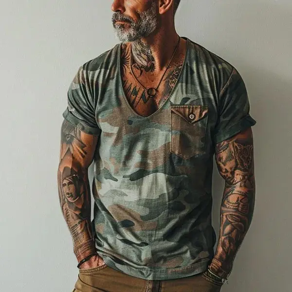 Pullover V-neck T-shirt Digital 3D Printing Short Sleeve