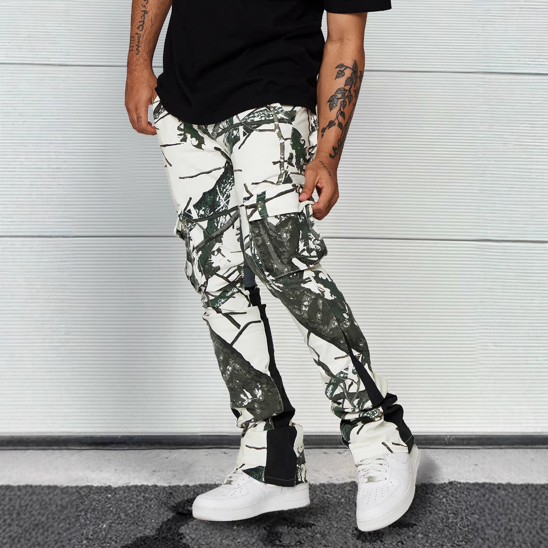 High-street Relaxed-fit Casual Straight-leg Pants With A Leaf And Camouflage Print