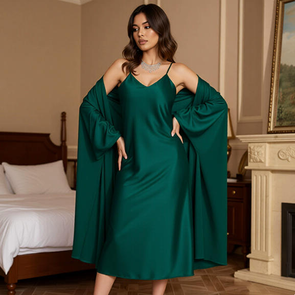 Sexy Womens SpringSummer Loose Slip Dress Bathrobe Loungewear Fashionable Long Nightgown Set