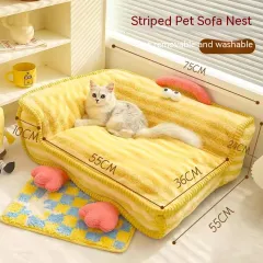 Cat Nest Winter Warm Pet Bed Removable And Washable - Striped Pet Sofa Nest - View 1
