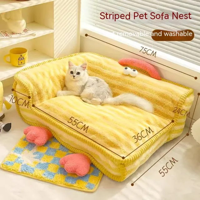 Cat Nest Winter Warm Pet Bed Removable And Washable Striped Pet Sofa Nest - Shop at LoveMi