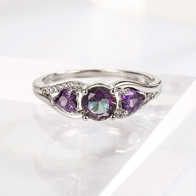 End Multi-color Heart-shaped Round Zircon Ring For Women