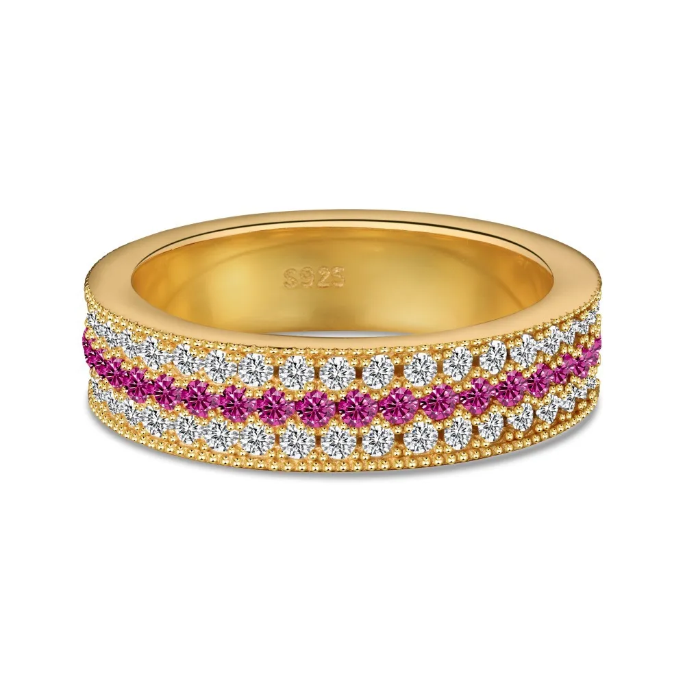 Sterling Silver Ring For Women Light Luxury Gang Drill Rose Red Inlaid Zircon High-grade Closed - Gold
