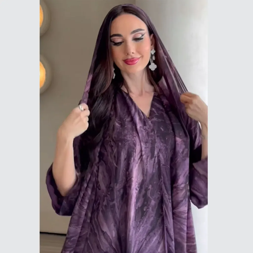 Printed Flower Cardigan Scarf Two-piece Set - Purple