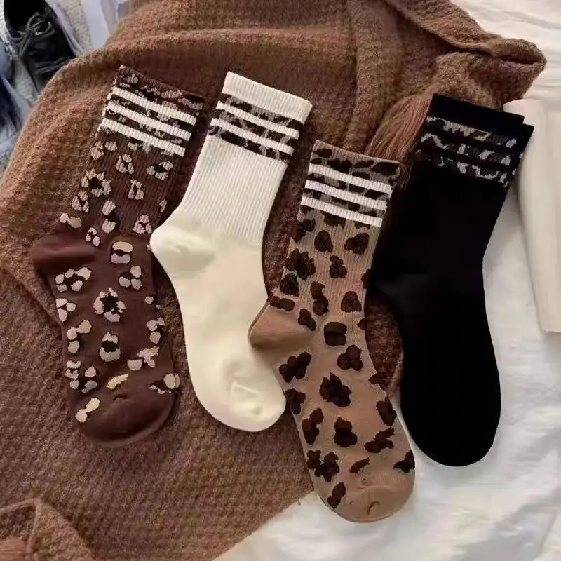 Womens Mid-calf Long Socks Versatile Striped Knee-high