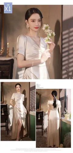 Simple And Light Luxury Satin Sisters Group Party Formal Dress - Champagne Style A - View 1
