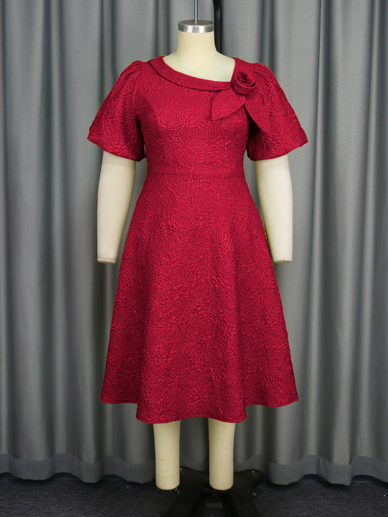 A- Line New Jacquard Fabric Flower Dress