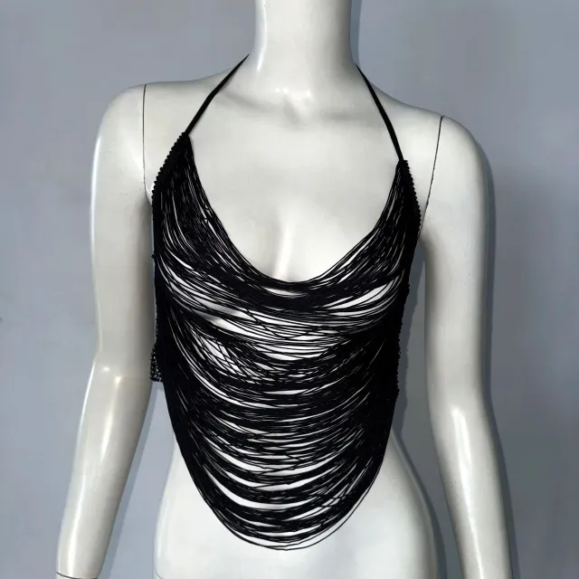 Women's Fashion Multi layer Tassel Suspender Top Black - Shop at LoveMi