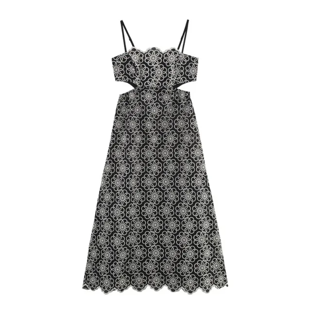 Ethnic Print Vacation Style Embroidered Strap Waist baring Dress - Shop at LoveMi