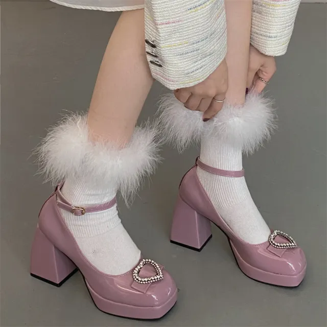 Women's Square Toe Chunky Heel High Heels Mary Jane Shoes Purple - Shop at LoveMi