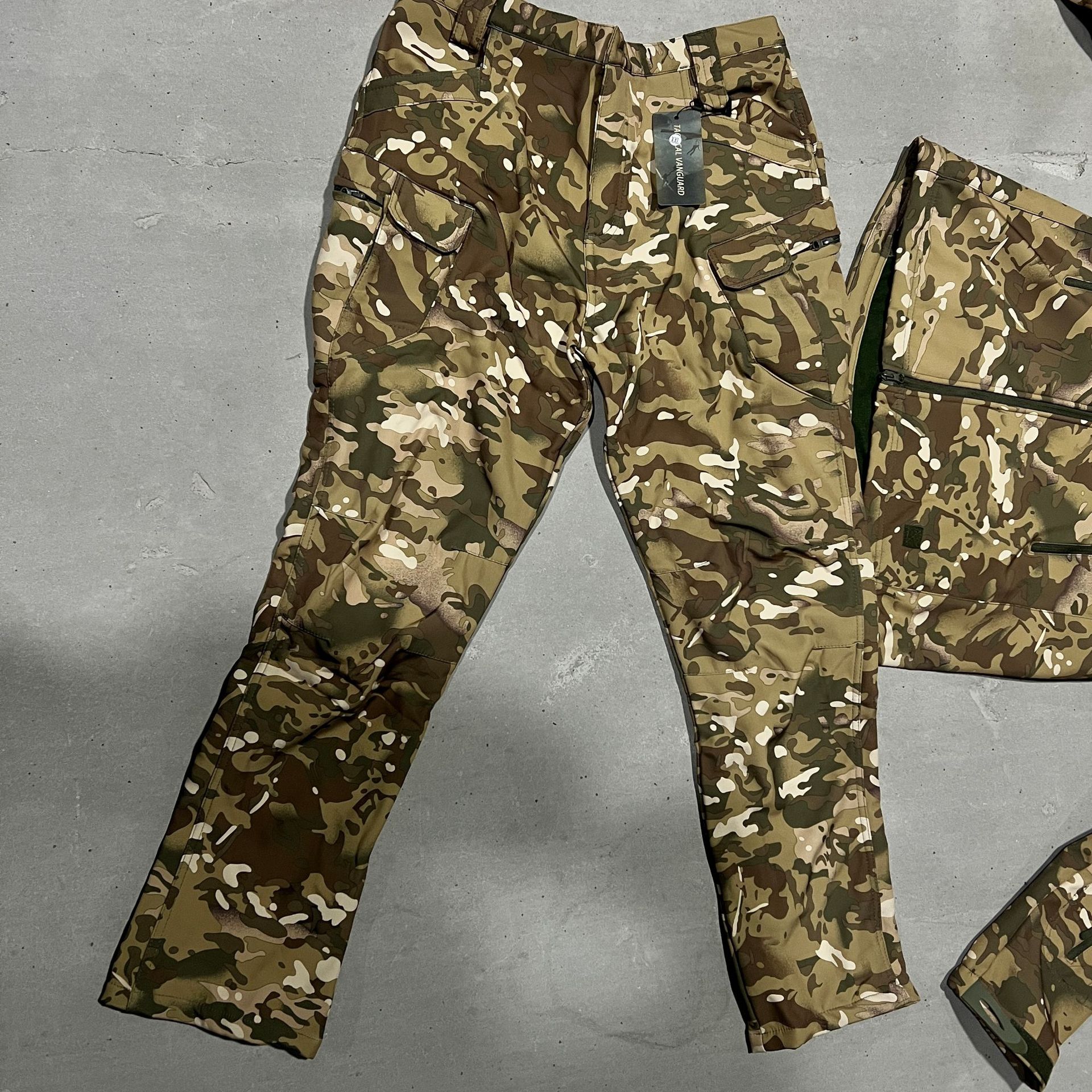 Camouflage Tactical Jacket And Pants Set With Fleece Lining
