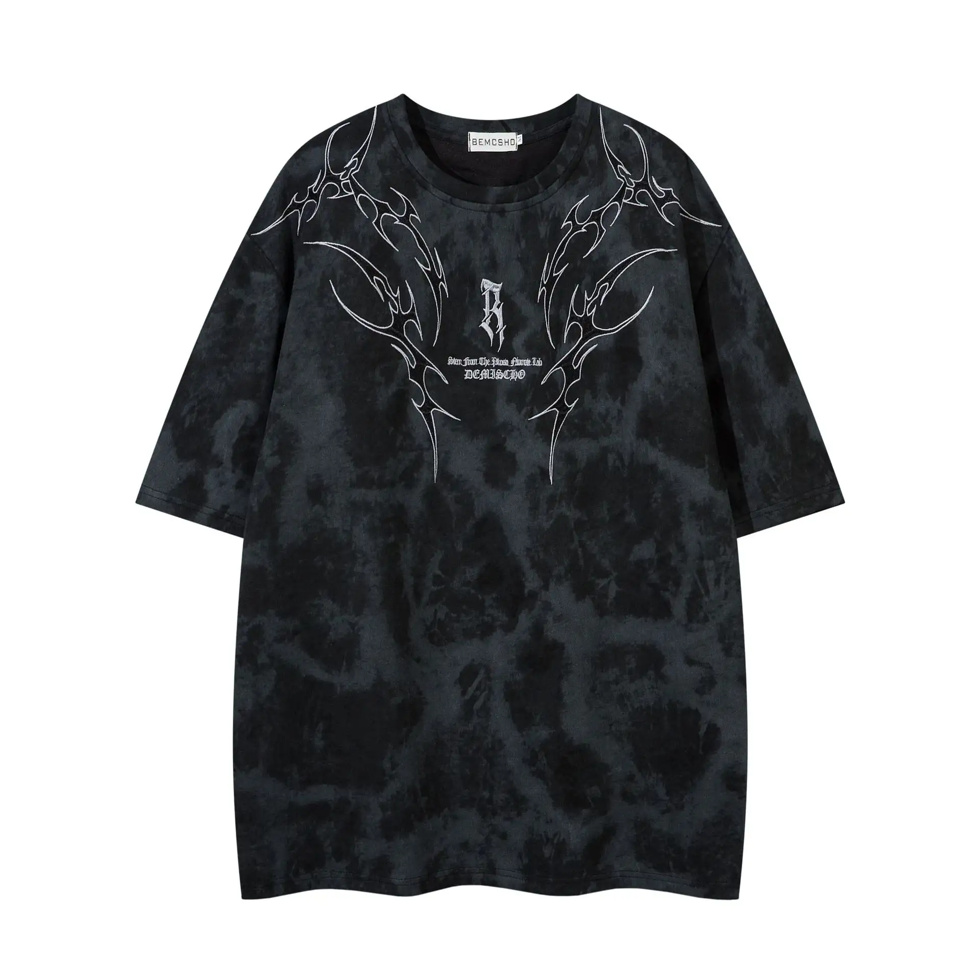 Summer American Retro Thorn Embroidered Short-sleeved T-shirt Men