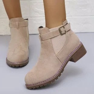 Chunky Heel Suede Elastic Band Martin Boots Pink - Shop at LoveMi
