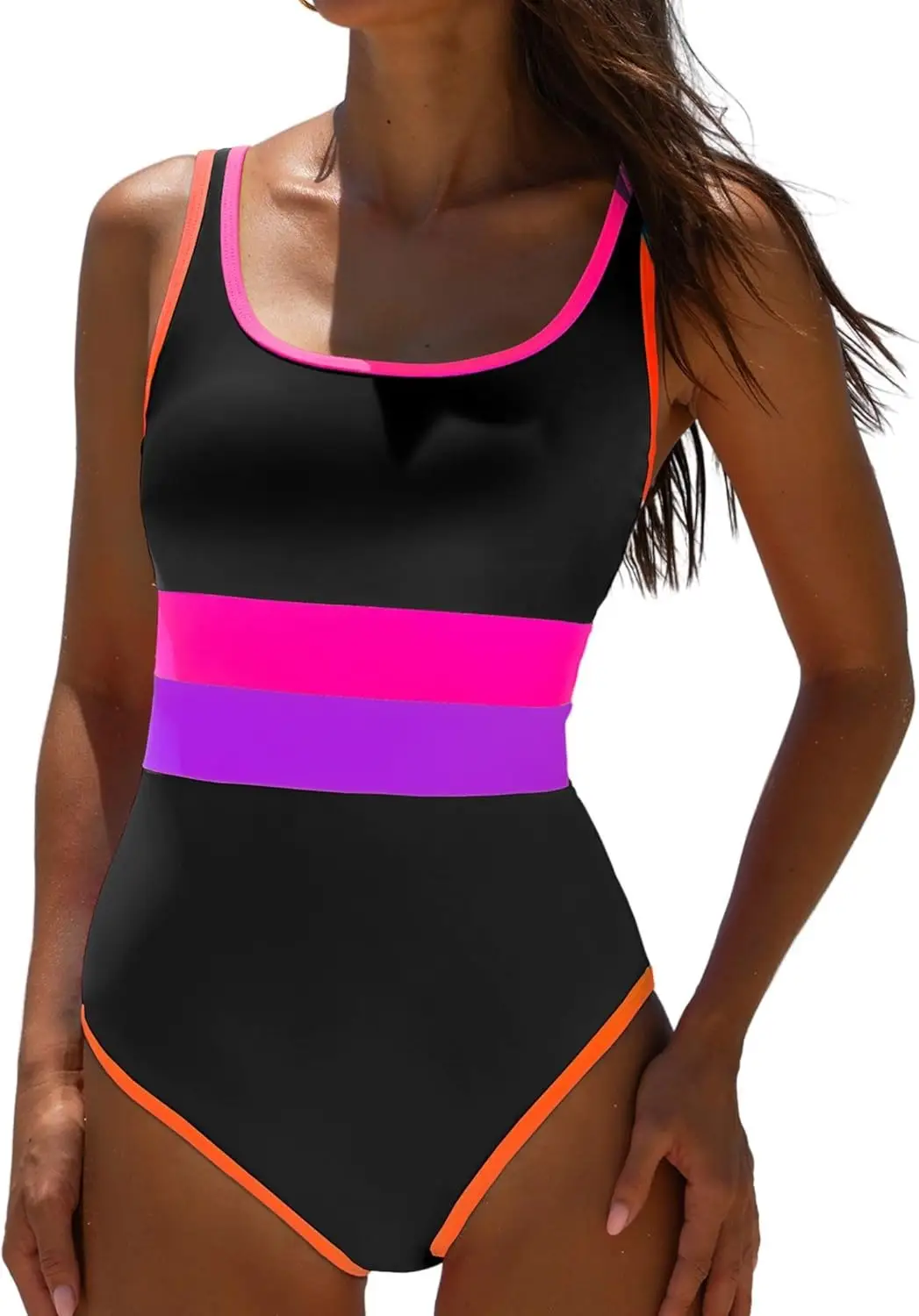 Women's Slimming Color-Block Bodycon Swimsuit