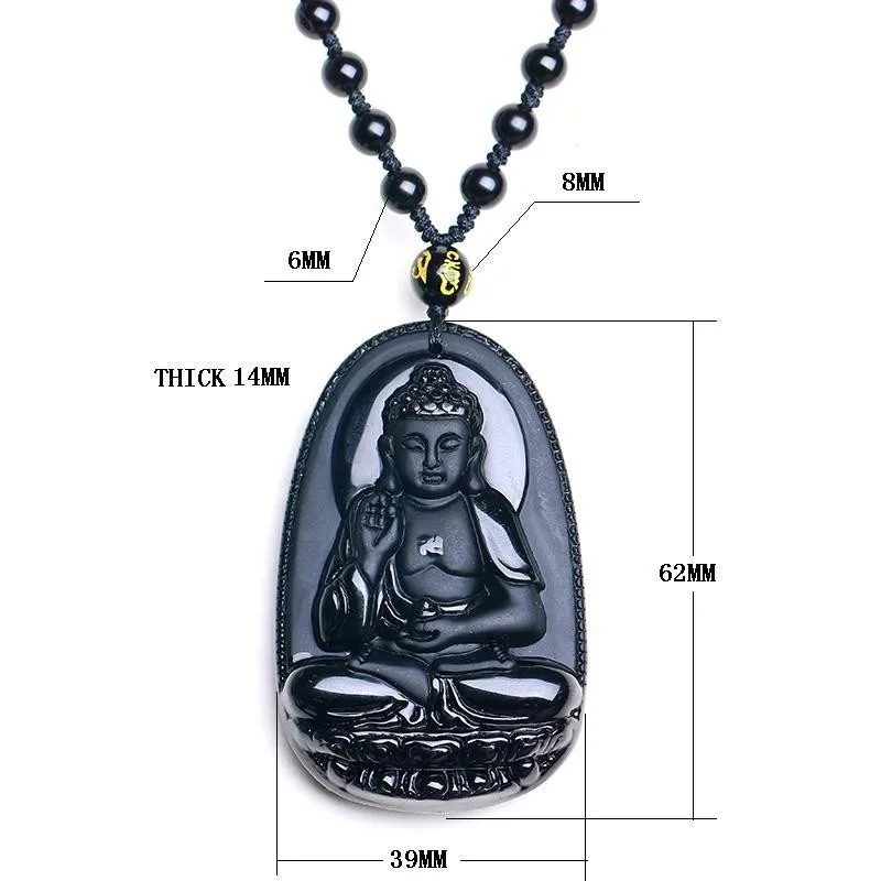 Title 1, Black Obsidian Stone Buddha Necklace