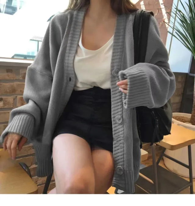 Women's Solid Color Fashion Casual Knitted Jacket Gray - Shop at LoveMi