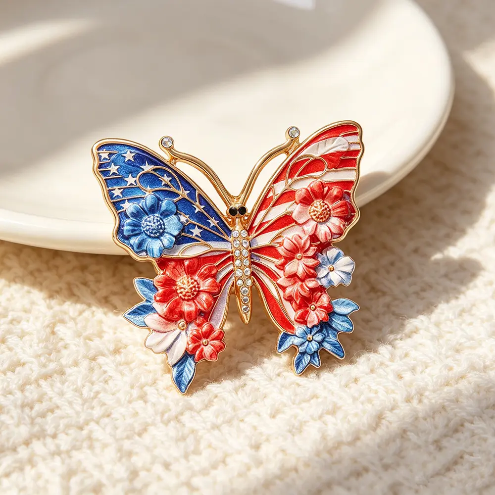 American Flag Butterfly Brooch Pins