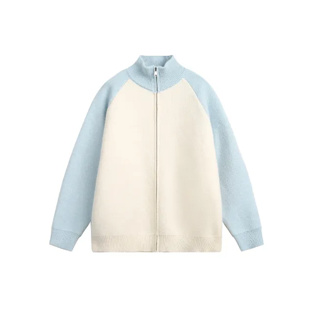 Japanese style Retro Gray Black Stand Collar Zipper Contrast Color Coat Gray - Shop at LoveMi