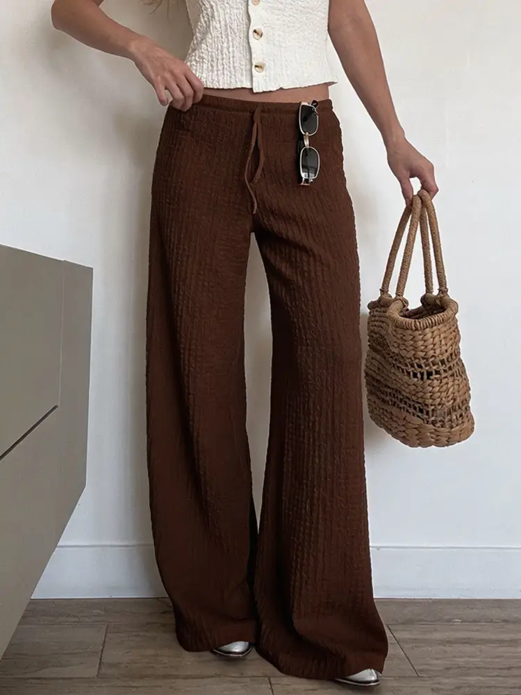Summer New Womens Pants Solid-color Fashionable Loose-fit Wide-leg Trousers
