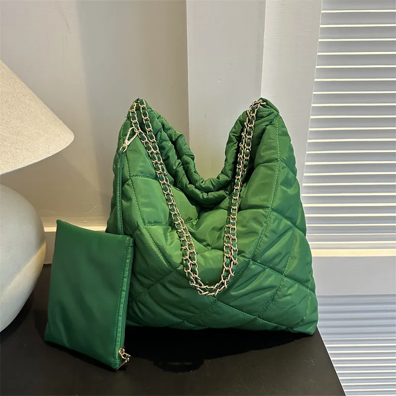 Rhombus Large Capacity Totes Shoulder Bag - Green