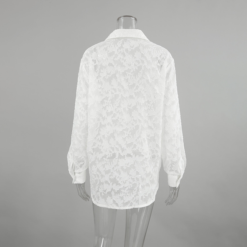 Title 14, French White Jacquard Loose Temperament Lapel S...