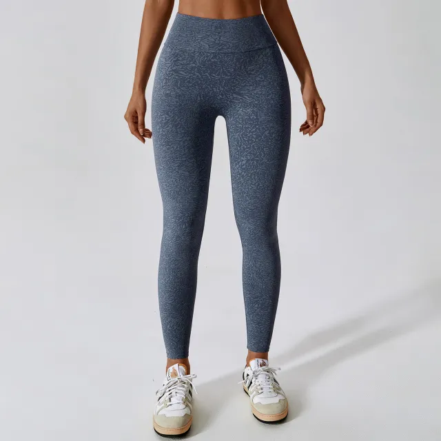 Belly Contracting Hip Lifting Running Sports Quick drying Camouflage Printing Nude Feel High Waist Yoga Pants Purple Blue - Shop at LoveMi