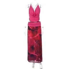 Backless Slim Fit Printed Polyester Women's Maxi Dress - Rose - View 1