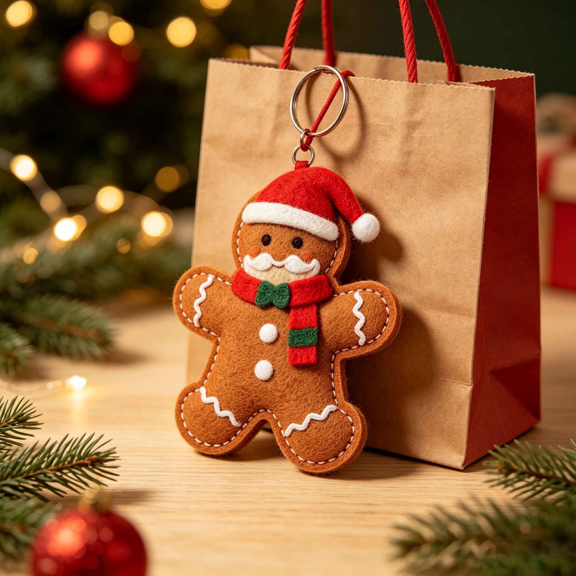 Christmas felt embroidered gingerbread man ornament