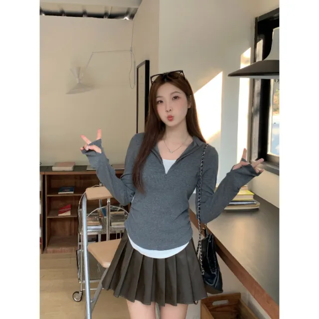 Women's Creative Leisure Stand up Collar Long Sleeve T shirt Tan - Shop at LoveMi