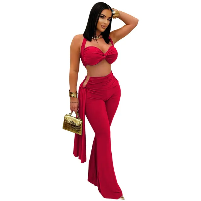 Sexy Temperament Comfortable Casual Summer Tube Top Tie dye Solid Color Pants Suit C7485 Red - Shop at LoveMi