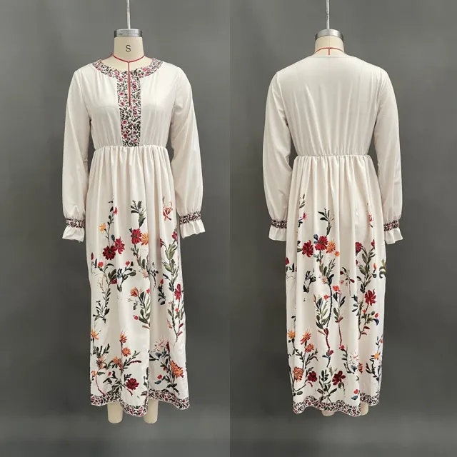 Women's Bohemian Retro Long Sleeve Maxi Dress Beige - Shop at LoveMi