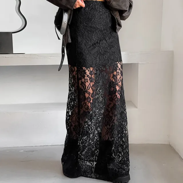 Women's Hollow Lace Skirt Elegant Black - Shop at LoveMi