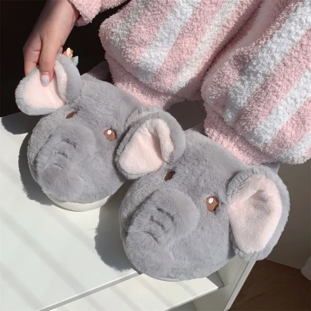 Plush Warm Indoor Cotton Shoes New Creative Three dimensional Elephant Winter Baotou Cotton Slippers Gray - Shop at LoveMi