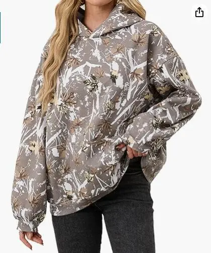Camouflage Wool Hoodie Women's Long Sleeve Drop Shoulder Oversized Style3 M - Shop at LoveMi