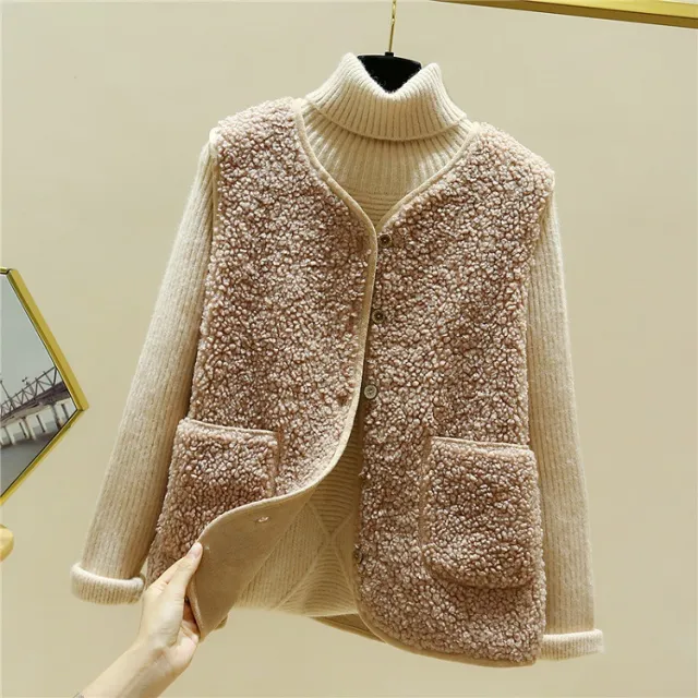 Lamb Plush Vest Fur Camisole Jacket Khaki - Shop at LoveMi