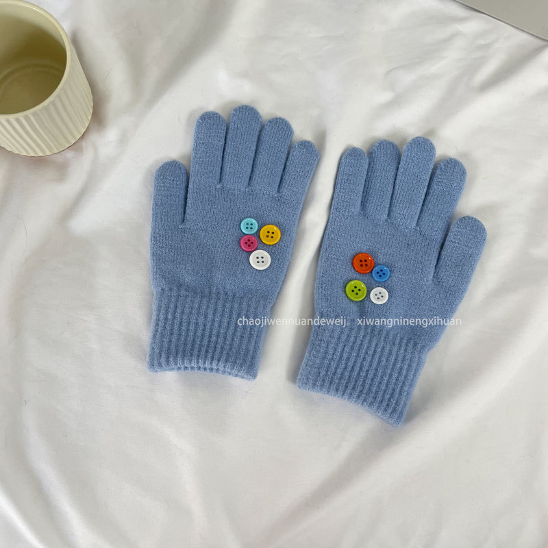 Button Gloves Light Blue