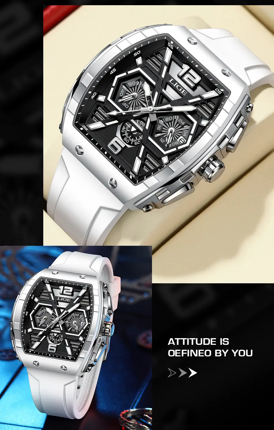 Men's Square Waterproof Multifunctional Calendar Watch
