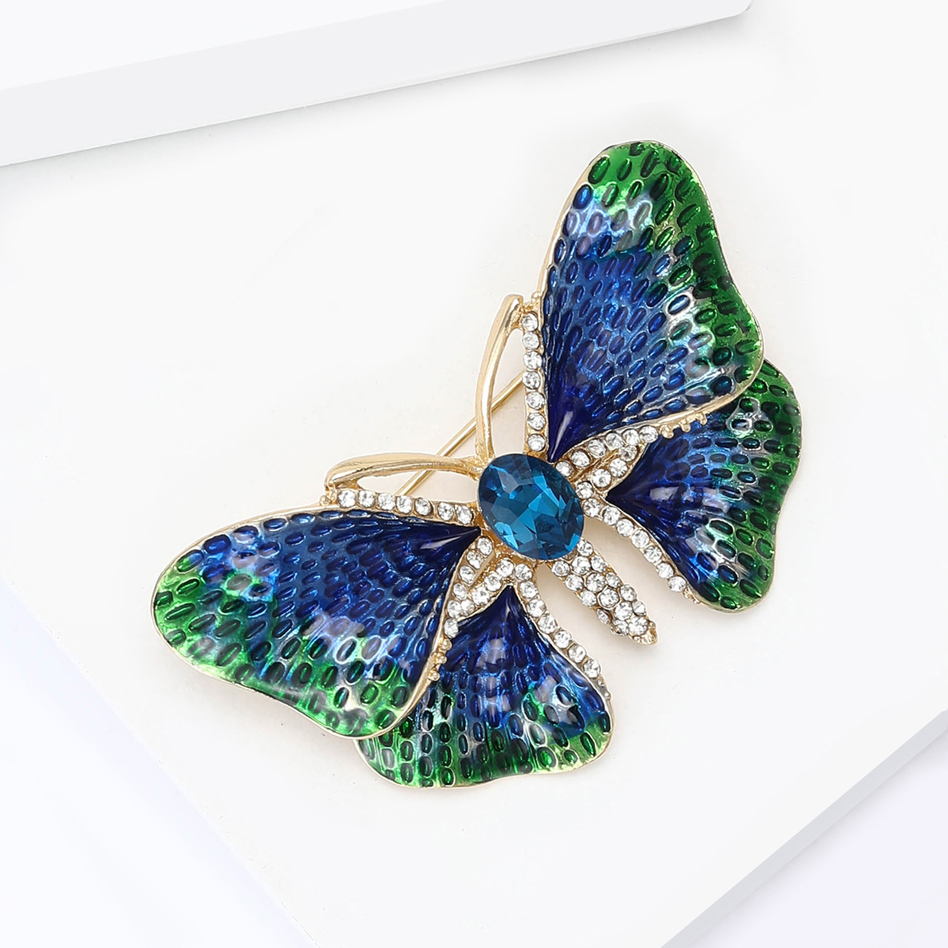 Diamond Inlay Butterfly Brooch