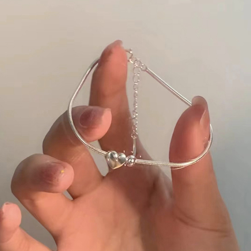 S925 Sterling Silver Centriole Snake Bone Bracelet Women's Simple Sweet Sliver Beads