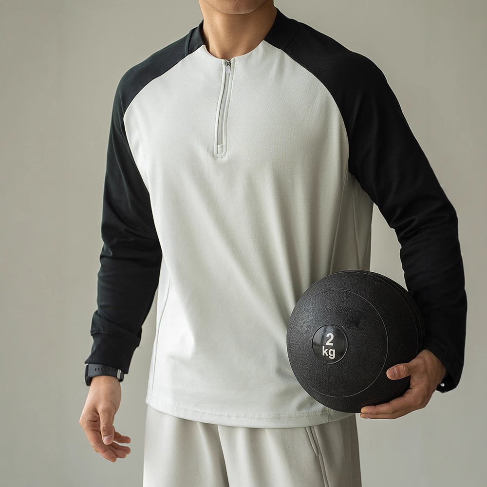 Contrast Color Half Long-sleeve Zipper T-shirt Men