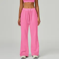 Drawstring Pocket Straight Casual Trousers Versatile Sports Pants Women - Rose Pink - View 1
