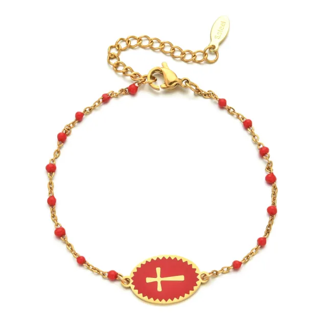 Stainless Steel Cross Shelf Bracelet Red - Shop at LoveMi