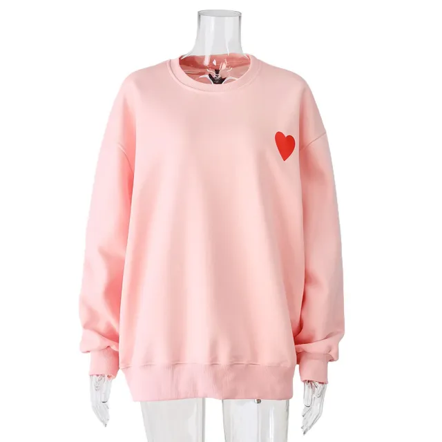 Casual Fashion Sweet Round Neck Pullover Women Pink - Shop at LoveMi