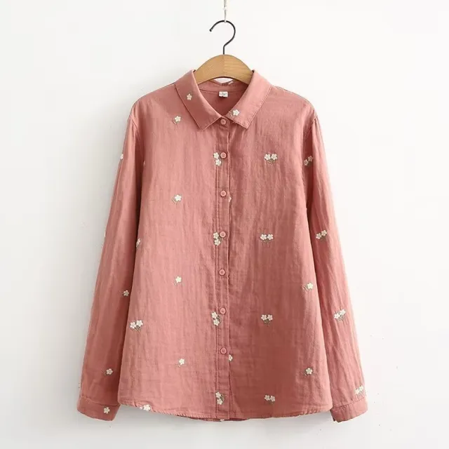 Double layer Yarn Skin Cotton Loose Long sleeved Shirt Red - Shop at LoveMi