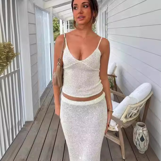 Skirt Sequin Sling Set Long Dress Women