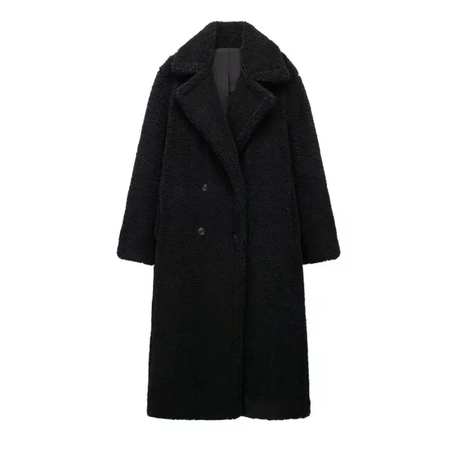 Women's Large Lapel Thickened Lamb Sweater Coat Black - Shop at LoveMi