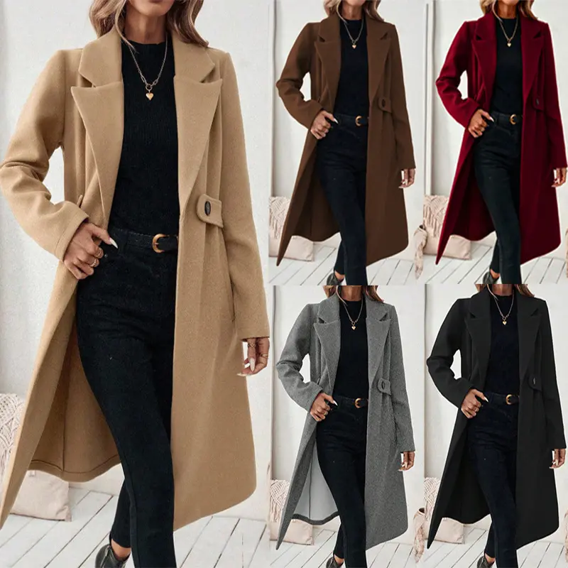 Womens Solid-color Wool Coat